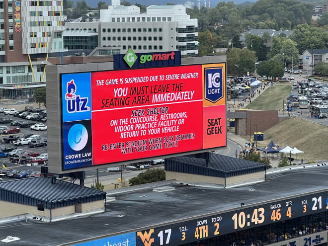 WVU vs Kansas game suspended due to severe weather