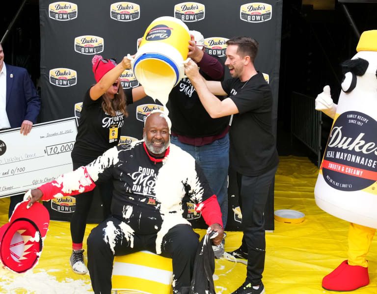 Watch Maryland head coach Mike Locksley get his mayo bath following the ...