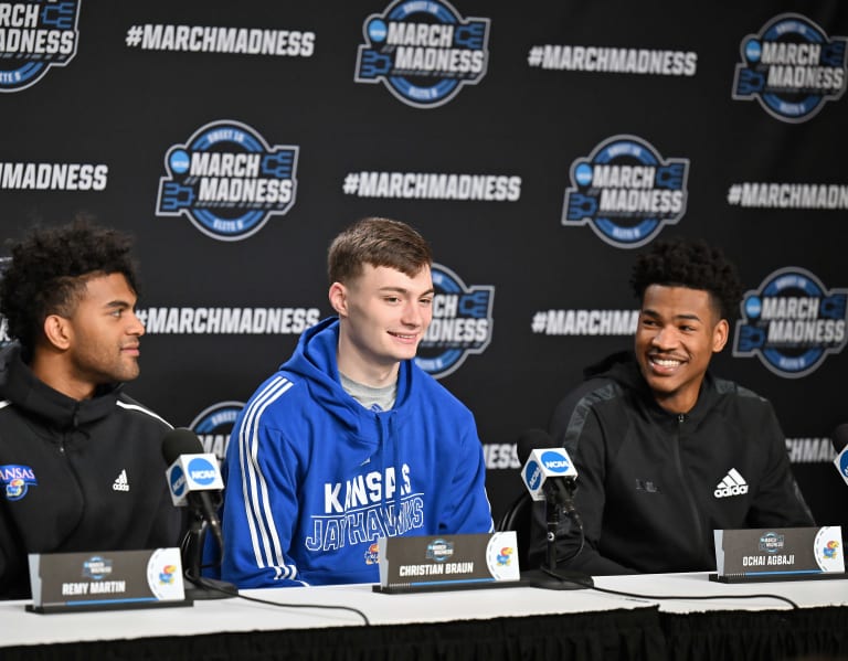 Teammates for life, Kansas' Ochai Agbaji, Christian Braun taken 7