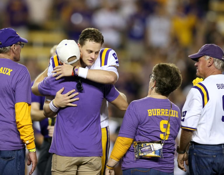 Joe Burrow LSU Tigers Burreaux Name & Number T-Shirt - Purple