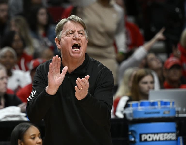 NC State coach Wes Moore was joined by guards Saniya Rivers and Azaiha ...