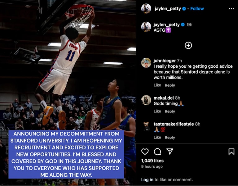 2025 PG Jaylen Petty decommits from Stanford