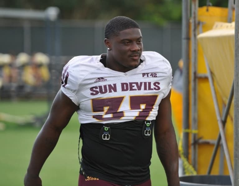 Arizona State linebacker Darien Butler runs a drill at the NFL