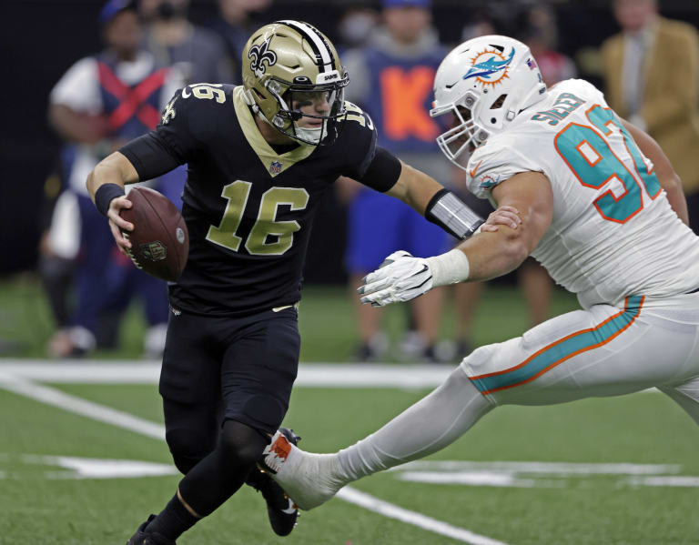 On Saints QB Ian Book's first NFL series, he threw a pick-six