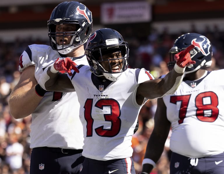 Brandin Cooks of the Houston Texans gets set against the