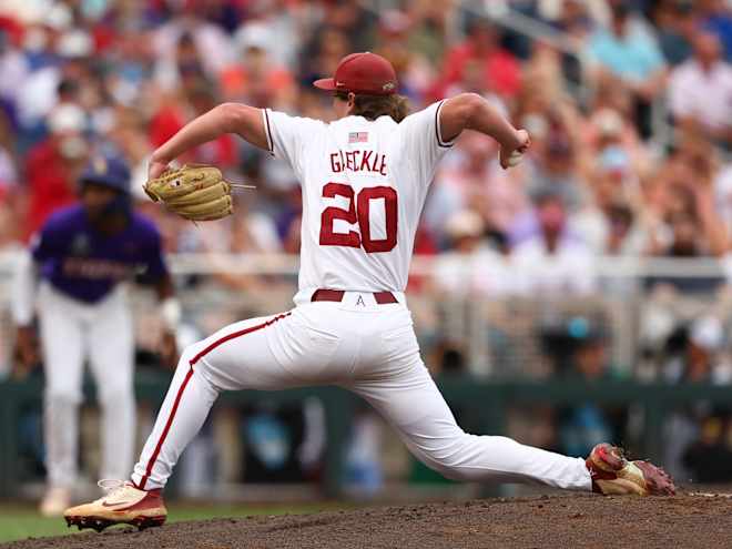 Gaeckle's career night not enough for Hogs in College World Series
