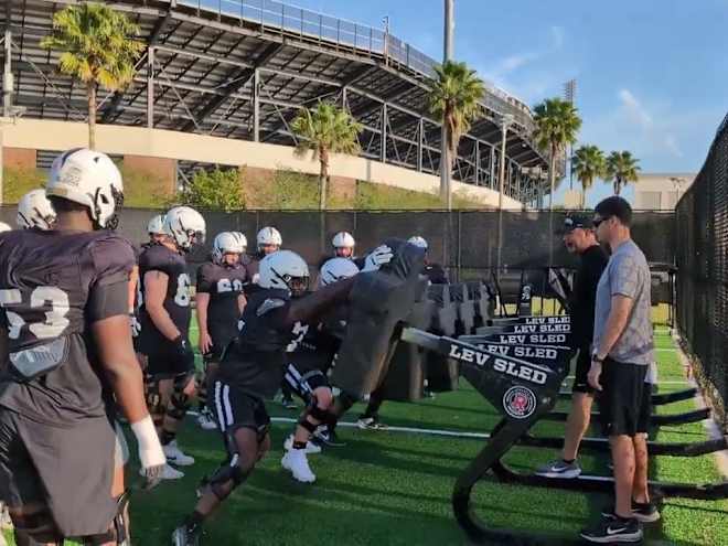 UCF Spring Practice Video: OL attacking the sleds