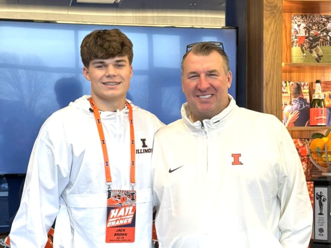 Sophomore tight end Jack Brown checks out Illinois