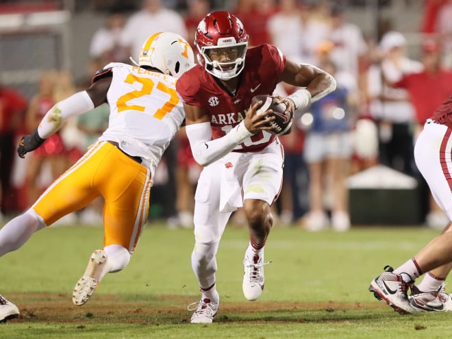 Arkansas QB Taylen Green will challenge Blake Baker's defense