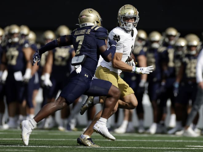 No. 12 Notre Dame knocks error-prone No. 24 Navy from unbeaten ranks