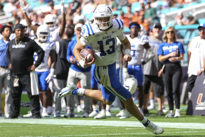 Duke quarterback Riley Leonard has been one of the ACC's best QBs this season. 