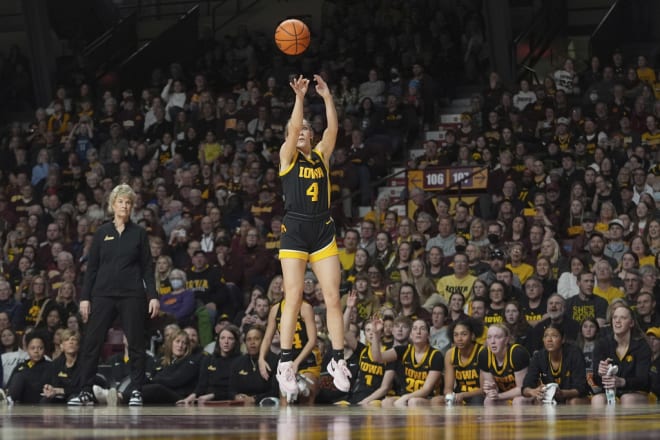Iowa guard Kylie Feuerbach shoots during the second half against Minnesota