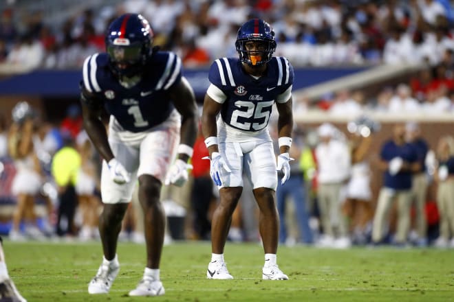 Ole Miss Rebels defensive back Trey Washington (25) waits for the snap during the first half against the Furman Paladins at Vaught-Hemingway Stadium. Mandatory Credit: Petre Thomas-Imagn Images