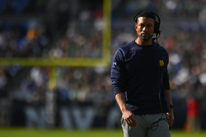 Notre Dame coach Marcus Freeman is determined to spin a near collapse to Navy into a positive.