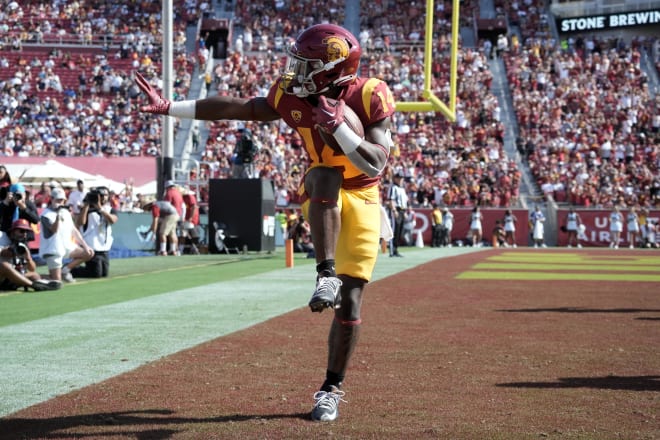Raleek Brown strikes a pose after scoring a touchdown against Rice. 