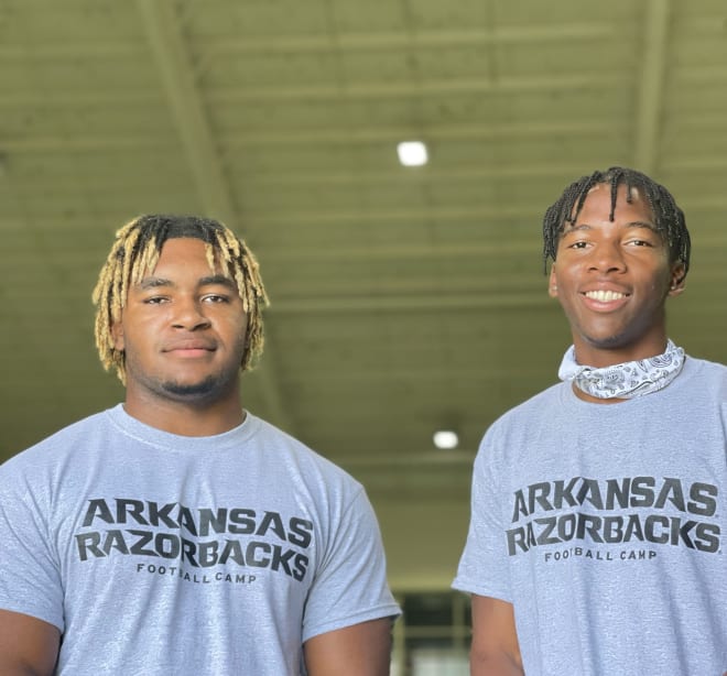 2023 LB Jamih Otis (Left) and 2023 ATH Jeremiah Hughes (Right) enjoyed their Arkansas Football Camp day. 