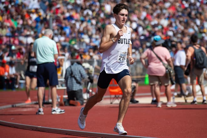 Notre Dame incoming freshman Drew Griffith sets a national high school record in the 1,600-meter run for Butler (Pa.) High at the PIAA state meet on Mary 24.