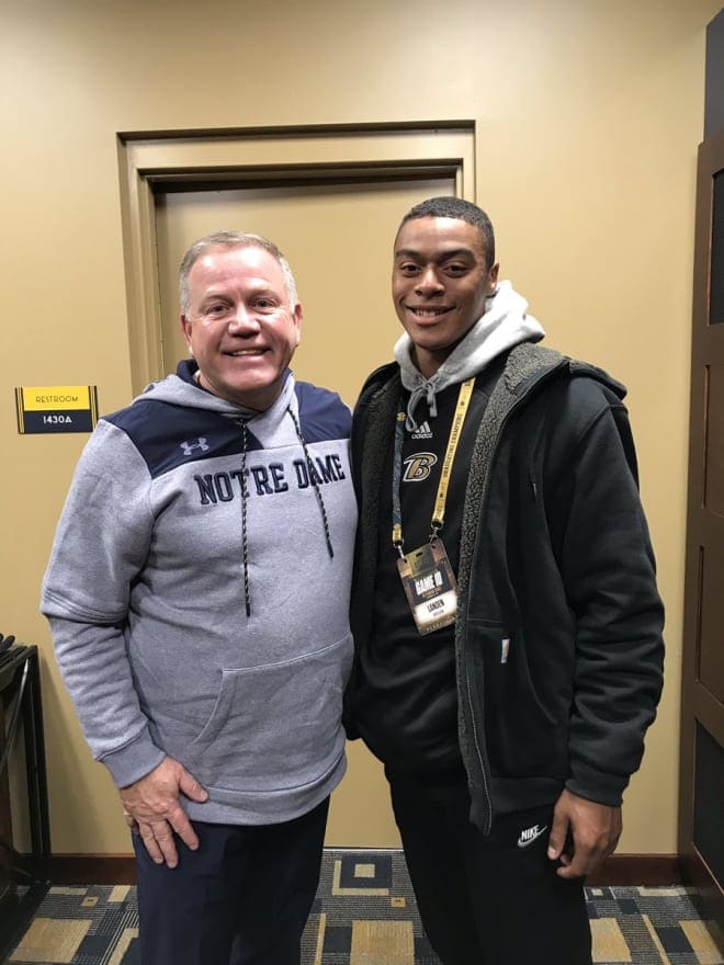 Brian Kelly confirmed Landen Bartleson (right) will no longer be part of Notre Dame's 2020 recruiting class.