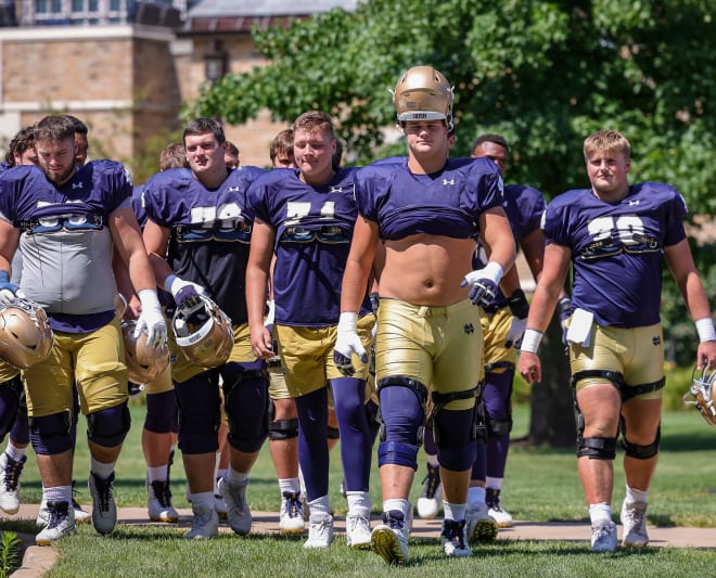 The Notre Dame offensive line has settled its preseason personnel battles and gets its first test of 2023 on Saturday against Navy.