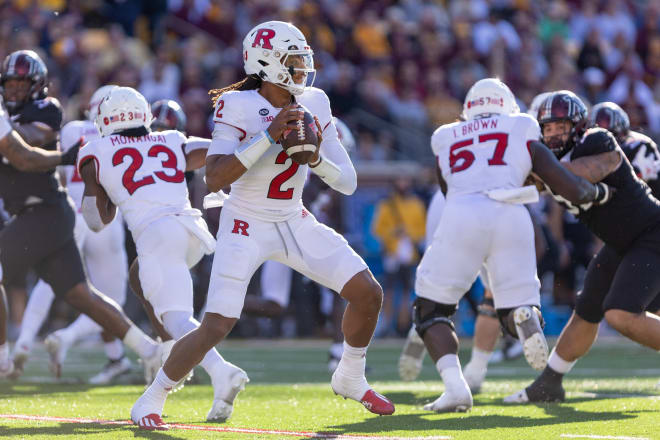 Rutgers QB Gavin Wimsatt looks to throw against Minnesota