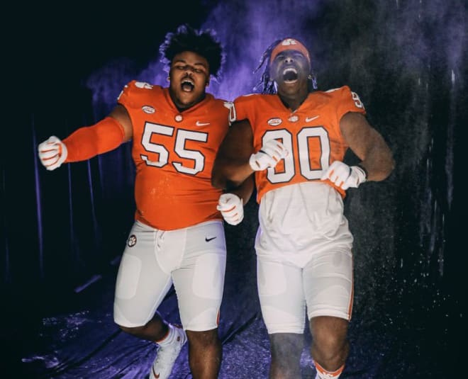 (From L to R): Rivals100 defensive tackle and Clemson target Payton Page is shown here in Clemson earlier this year with five-star Tiger defensive end commit Korey Foreman.