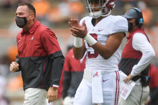 Alabama special assistant and former Tennessee head coach Butch Jones walks on the sideline during a game between Alabama and Tennessee at Neyland Stadium in Knoxville, Tenn. Photo | Imagn