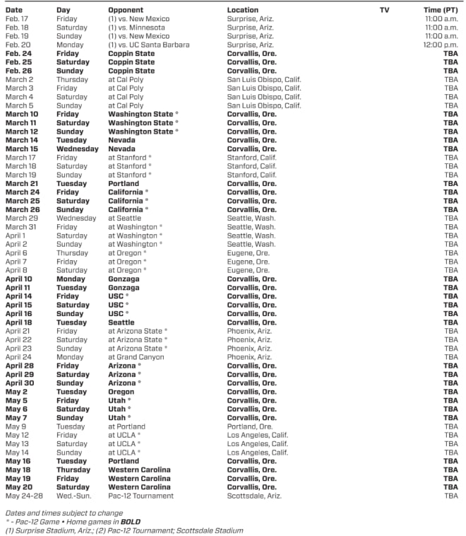 Oregon State Baseball Schedule 2024 Printable Espn Carlyn Phaedra