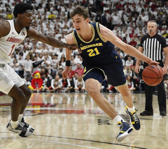 Michigan Wolverines basketball freshman guard Franz Wagner was the third leading U-M scorer with five points against Louisville.