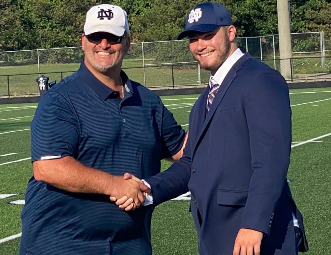 Notre Dame offensive tackle commit Rocco Spindler with his father, Marc