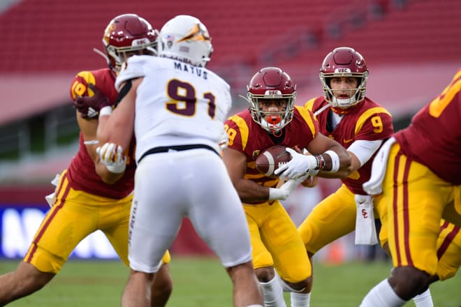 Redshirt senior Vavae Malepeai led USC with 60 rushing yards on just 8 carries Saturday despite a rocky start.