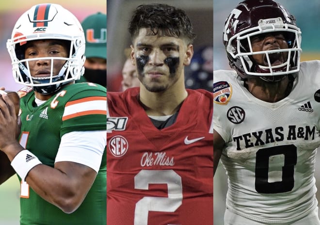 From left to right: Miami quarterback D'Eriq King, Ole Miss quarterback Matt Corral and Texas A&M running back Ainias Smith. Photo | USA Today