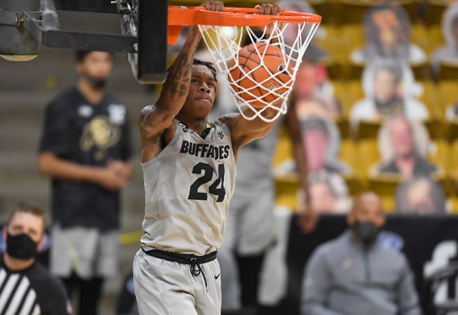 Junior guard Eli Parquet dunks the ball out of transition in the second half of Colorado's 80-62 win over No. 19 USC