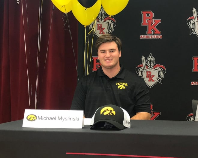 Offensive lineman Michael Myslinski is making the move to Iowa City in three weeks.