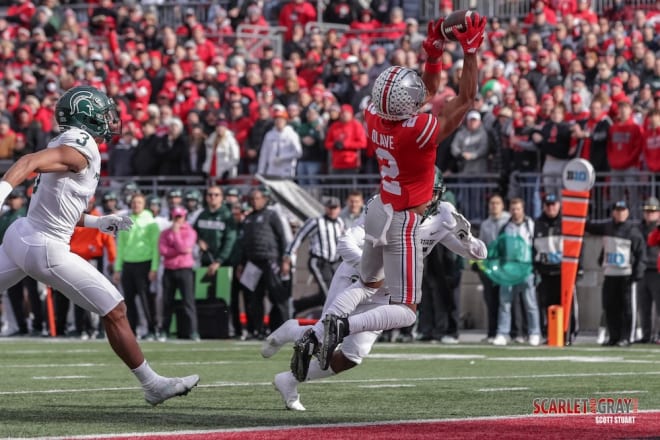 Ohio State wide receiver Chris Olave broke the program touchdowns record against Michigan State.