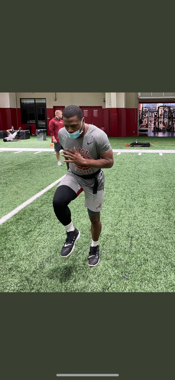 Dr. Matt Rhea from the University of Alabama shares a photo of Trey Sanders working out (February of 2021) Photo Credit: Dr. Matt Rhea (twitter)