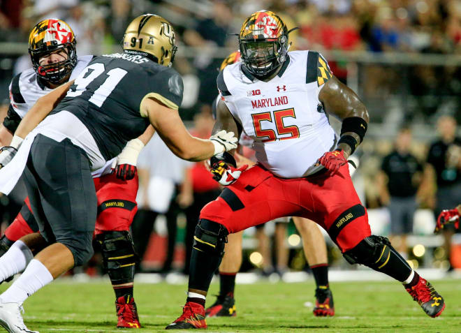 Derwin Gray (No. 55) will look to lock down the left tackle spot for the Terps. 