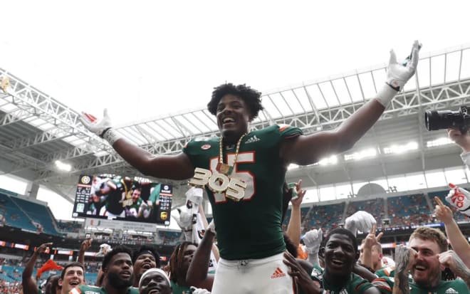 Miami's Gregory Rousseau was a freshman star in 2019, but how quickly will he adjust to the NFL? (AP Photo/Brynn Anderson)