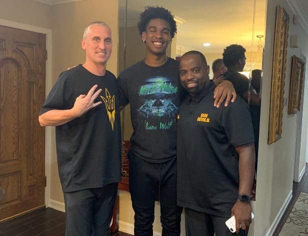 Bobby Hurley, Josh Christopher and Rashon Burno during their in-home visit with the five-star guard