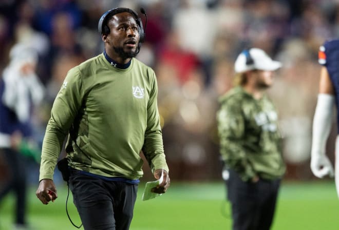 Auburn Tigers interim head coach Carnell \"Cadillac\" Williams looks on from the sideline as Auburn Tigers take on Texas A&M Aggies at Jordan-Hare Stadium. Photo | Jake Crandall / USA TODAY NETWORK