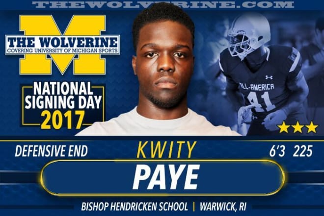 Paye earned Gatorade Player of the Year in Rhode Island following a senior season in which he posted 65 tackles and 12 tackles for a loss.