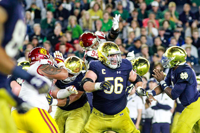 Senior guard Quenton Nelson helped the Irish dominate the line of scrimmage while out-rushing USC 377-76.