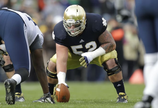Center Braxston Cave (52) experienced four different offensie line coaches during his five seasons at Notre Dame.