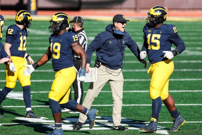 Michigan Wolverines football head coach Jim Harbaugh has won 49 games in six seasons (2020 was a shortened campaign) at U-M.