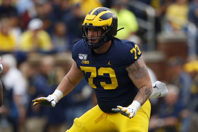Michigan Wolverines football offensive lineman Jalen Mayfield started 15 games during his college careerr.