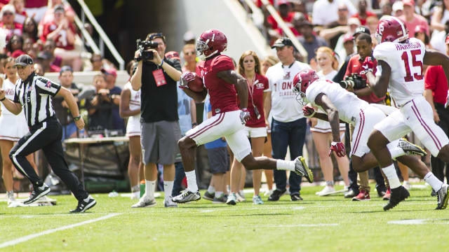 Alabama receiver Robert Foster had two catches for 115 yards and a touchdown during the A-Day game. Photo | Laura Chramer