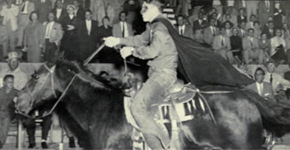 Texas Tech's Masked Rider at Tiger Stadium in 1954.