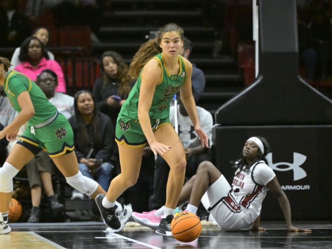 Senior forward Maddy Westbeld (21) contributed 24 points and eight rebounds in Notre Dame's 79-68 win over Illinois on Saturday.