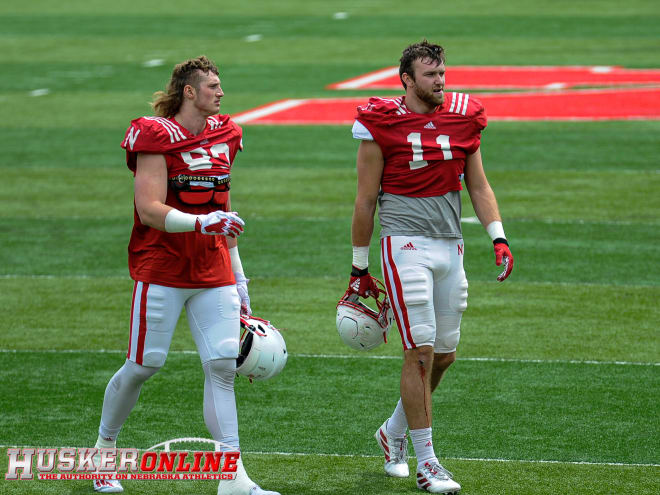 Nebraska tight ends Travis Vokolek and Austin Allen. 