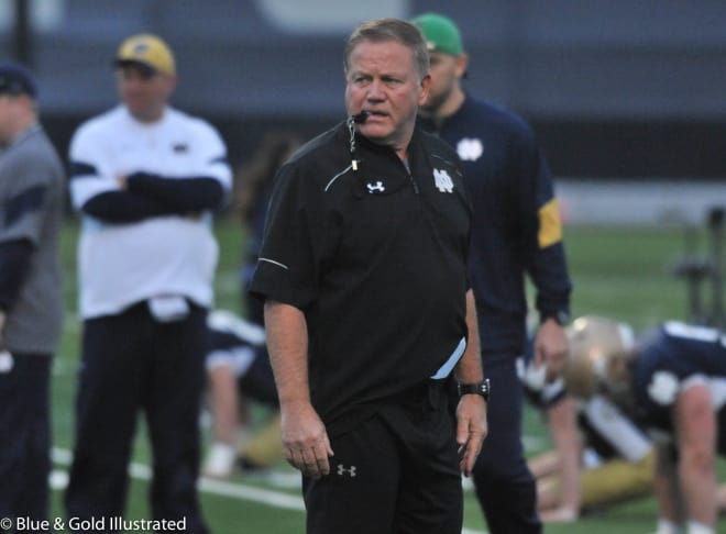 Brian Kelly addressed various personnel topics prior to the first practice this Sunday.