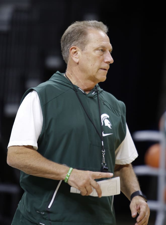 Tom Izzo conducts practice, Wednesday at Breslin Center. 